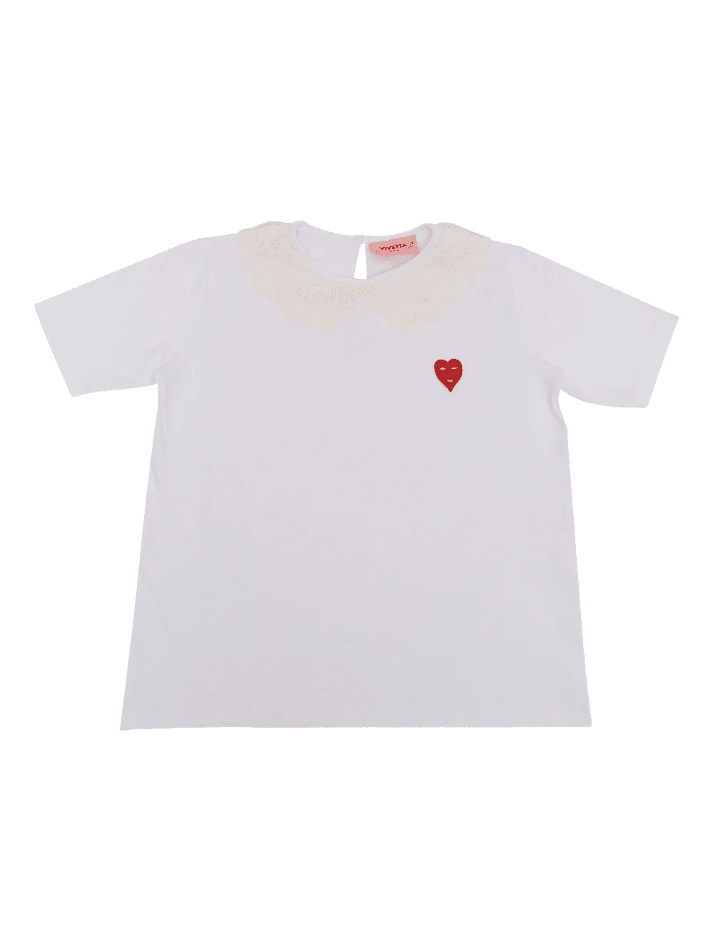 lace-collar heart-applique T-shirt - Image 1