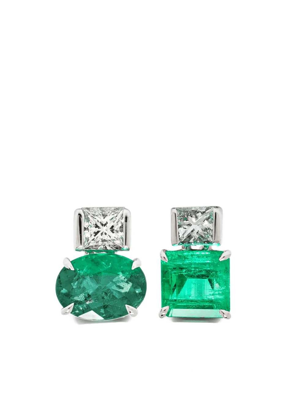 18kt white gold Agnes diamond and emerald earrings - Image 1