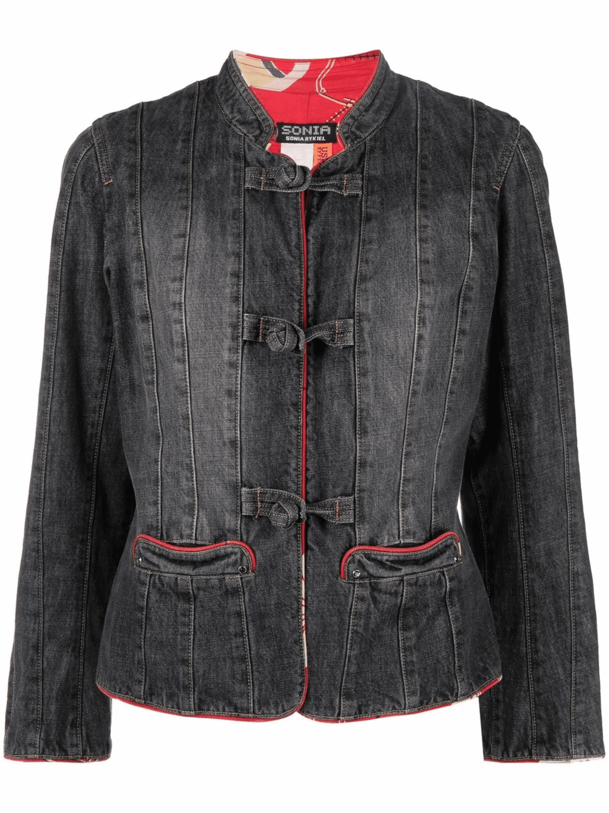 2000s contrasting piping denim jacket - Image 1