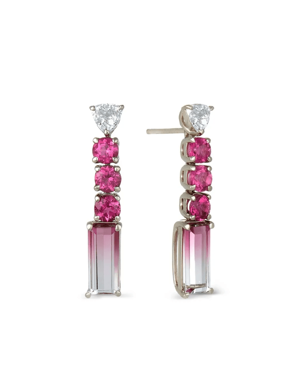 18k white gold bicolor rubellite drop earrings - Image 1