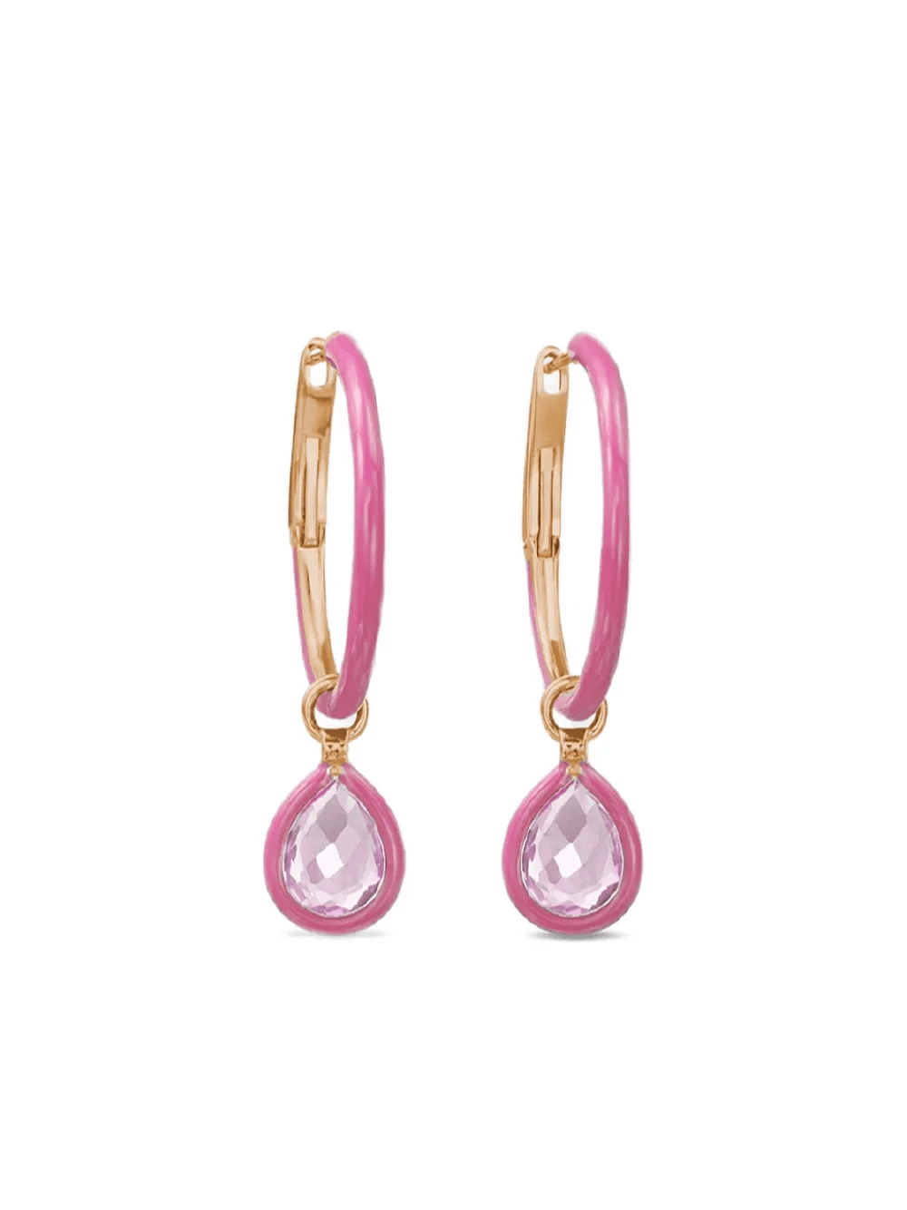 rose quartz rose gold huggies earrings - Image 1
