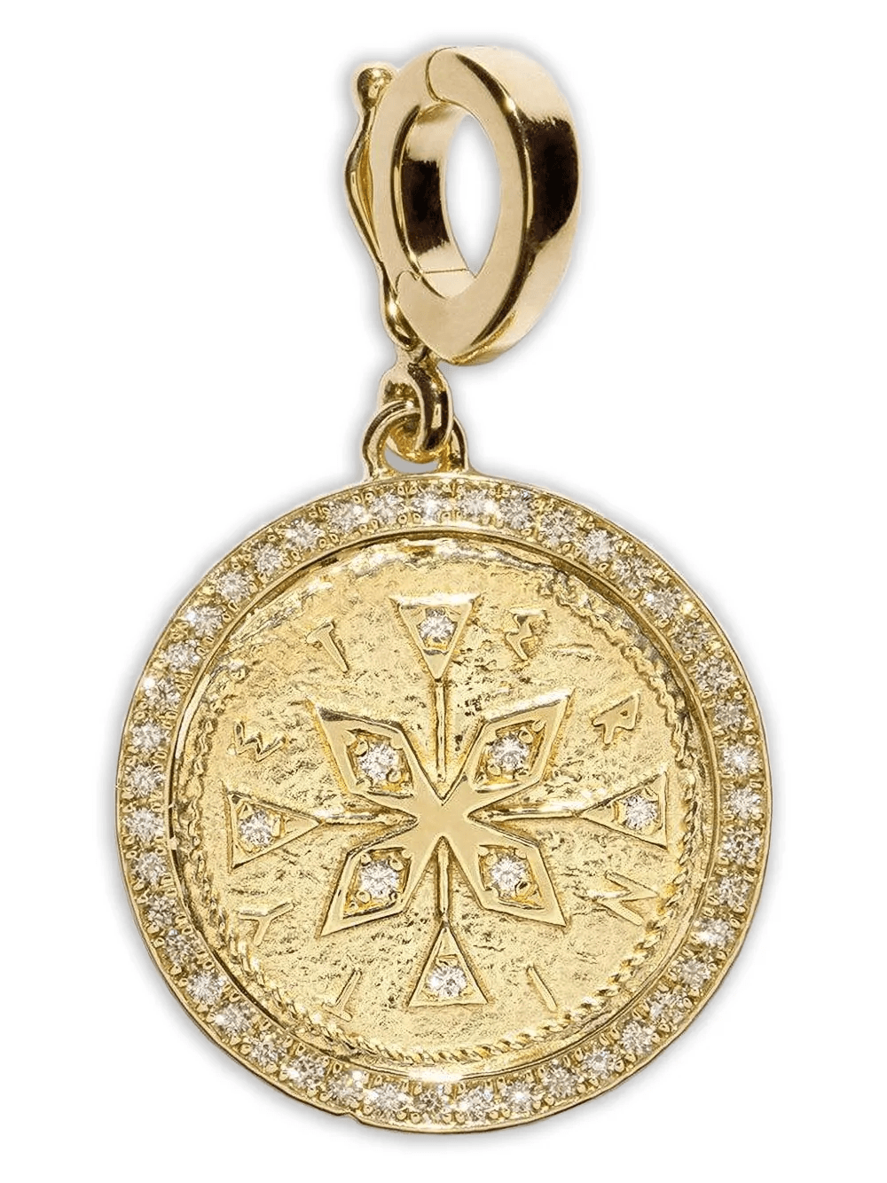18K yellow gold small Compass Coin diamond pendant - Image 1