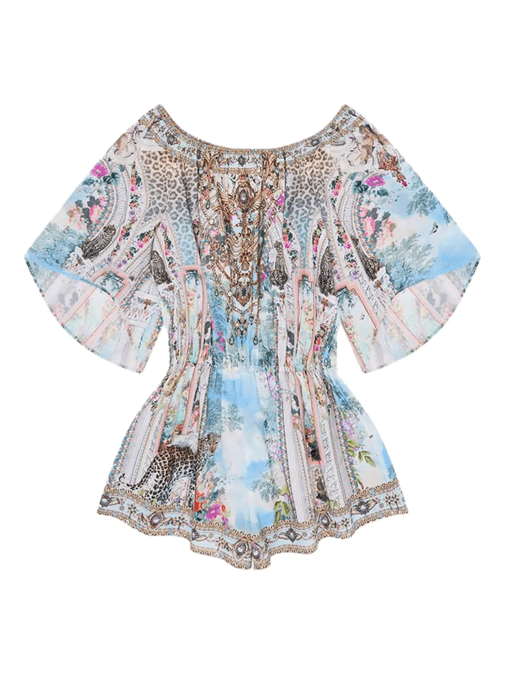 three-quarter sleeve printed playsuit - Image 1