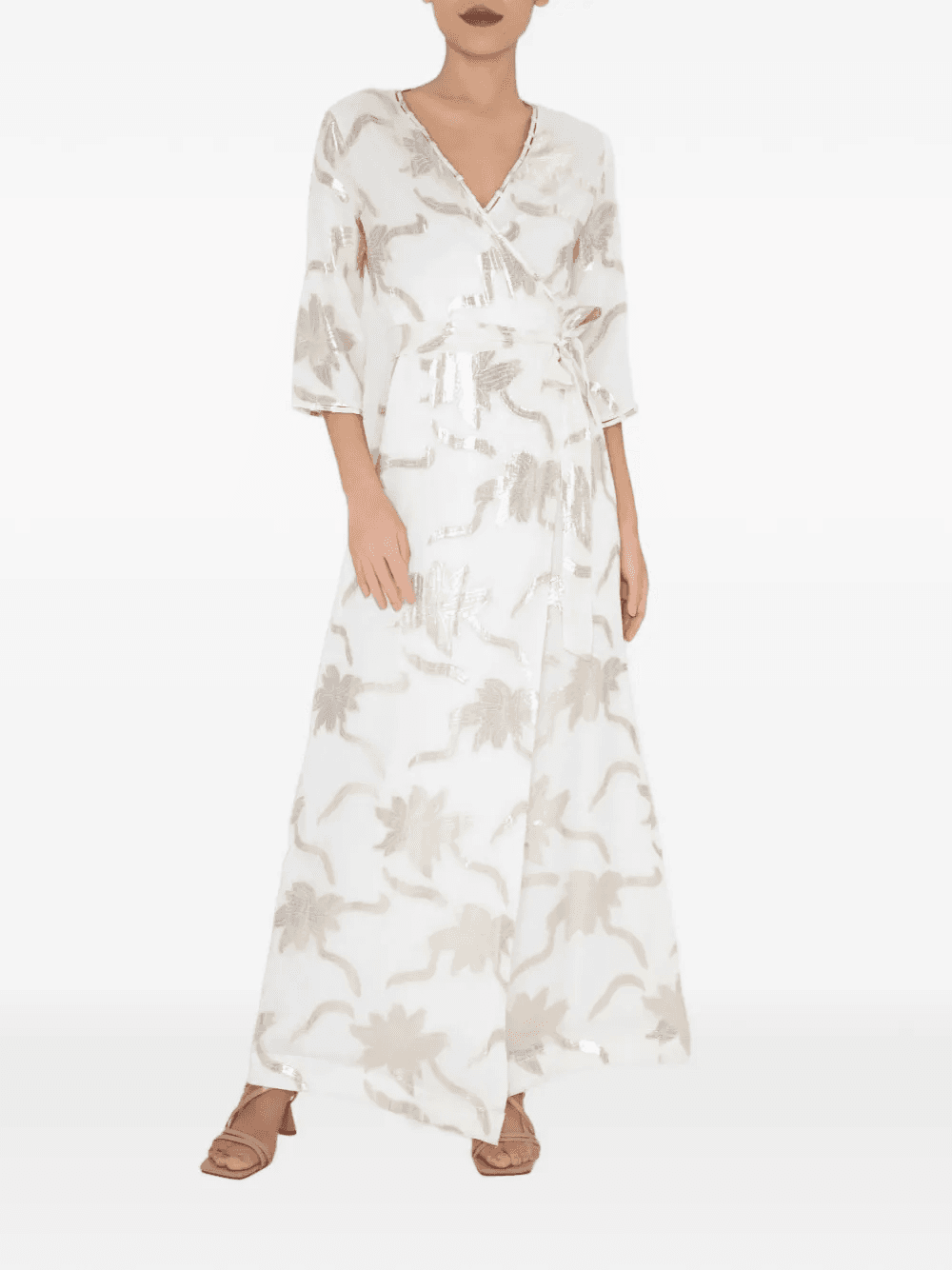 floral-details silk maxi wrap dress - Image 1