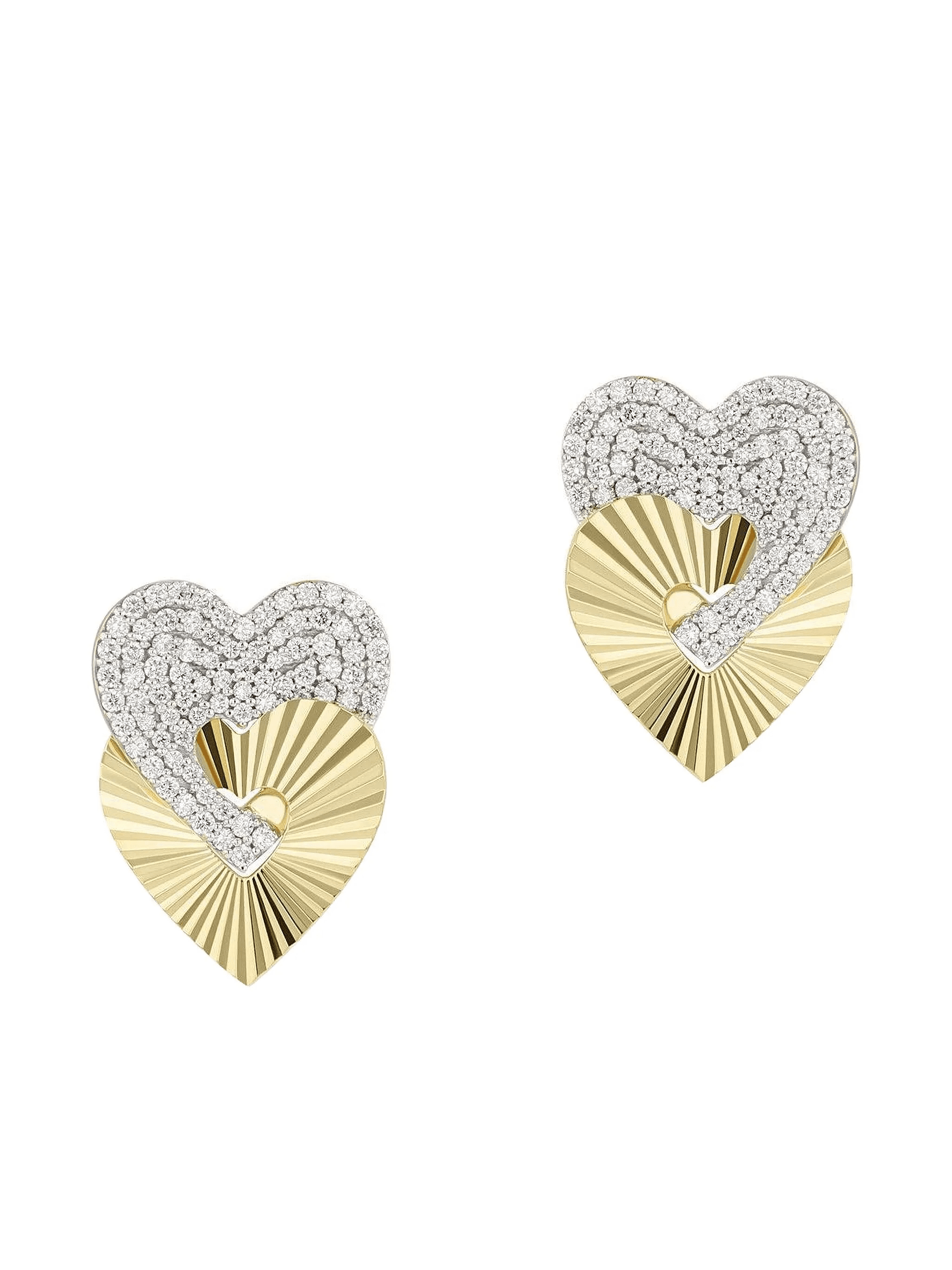 14K yellow gold  Aura Interlocking Heart diamond large earrings - Image 1