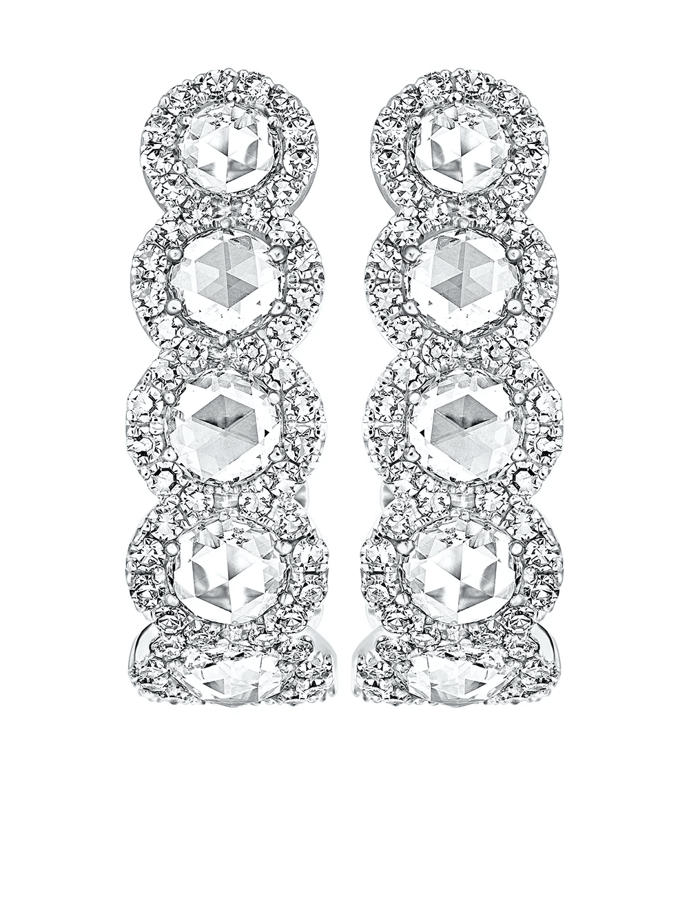 18kt white gold rose-cut diamond size 2 hoop earrings - Image 1