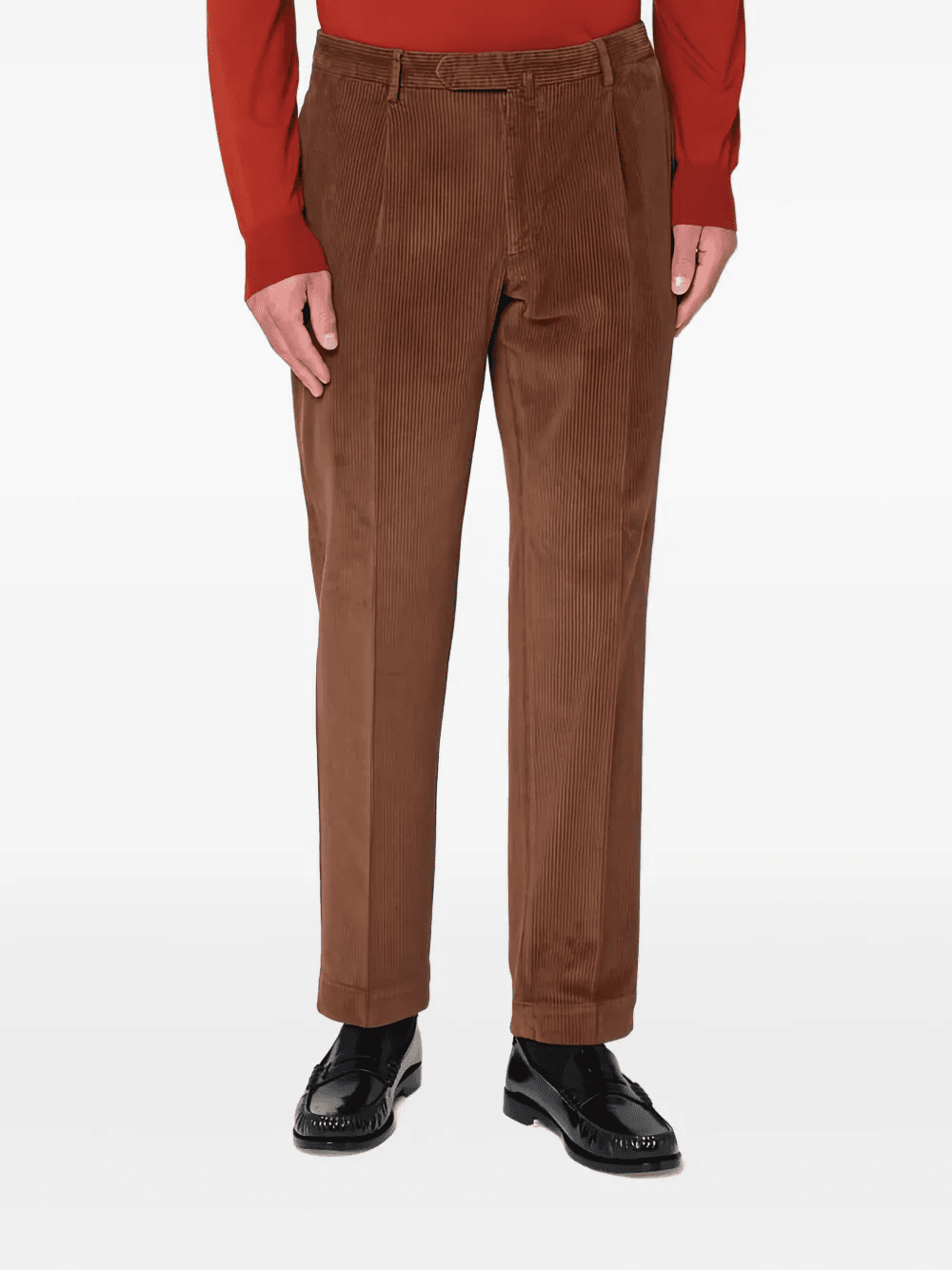 corduroy-texture pleated regular trousers - Image 1