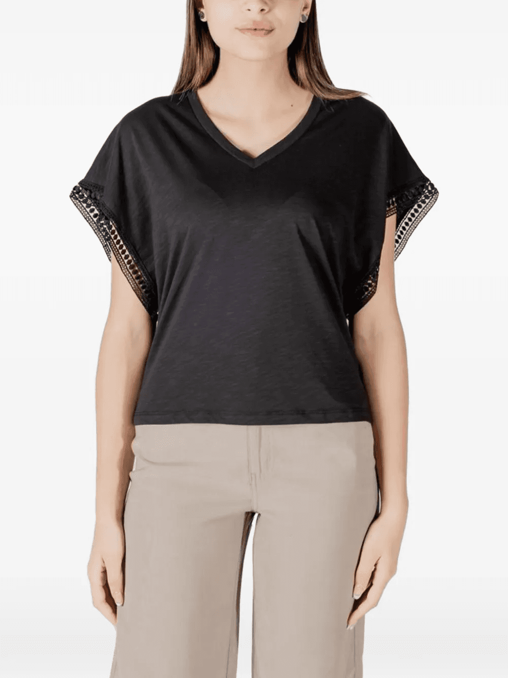 Iholya lace-trim V-neck T-shirt - Image 1