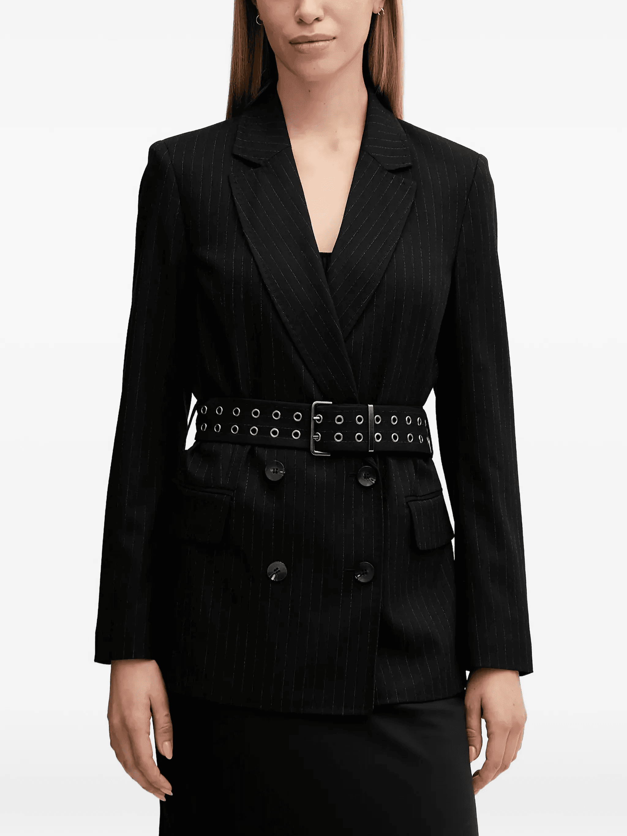 pinstripe belted V-neck jacket - Image 1