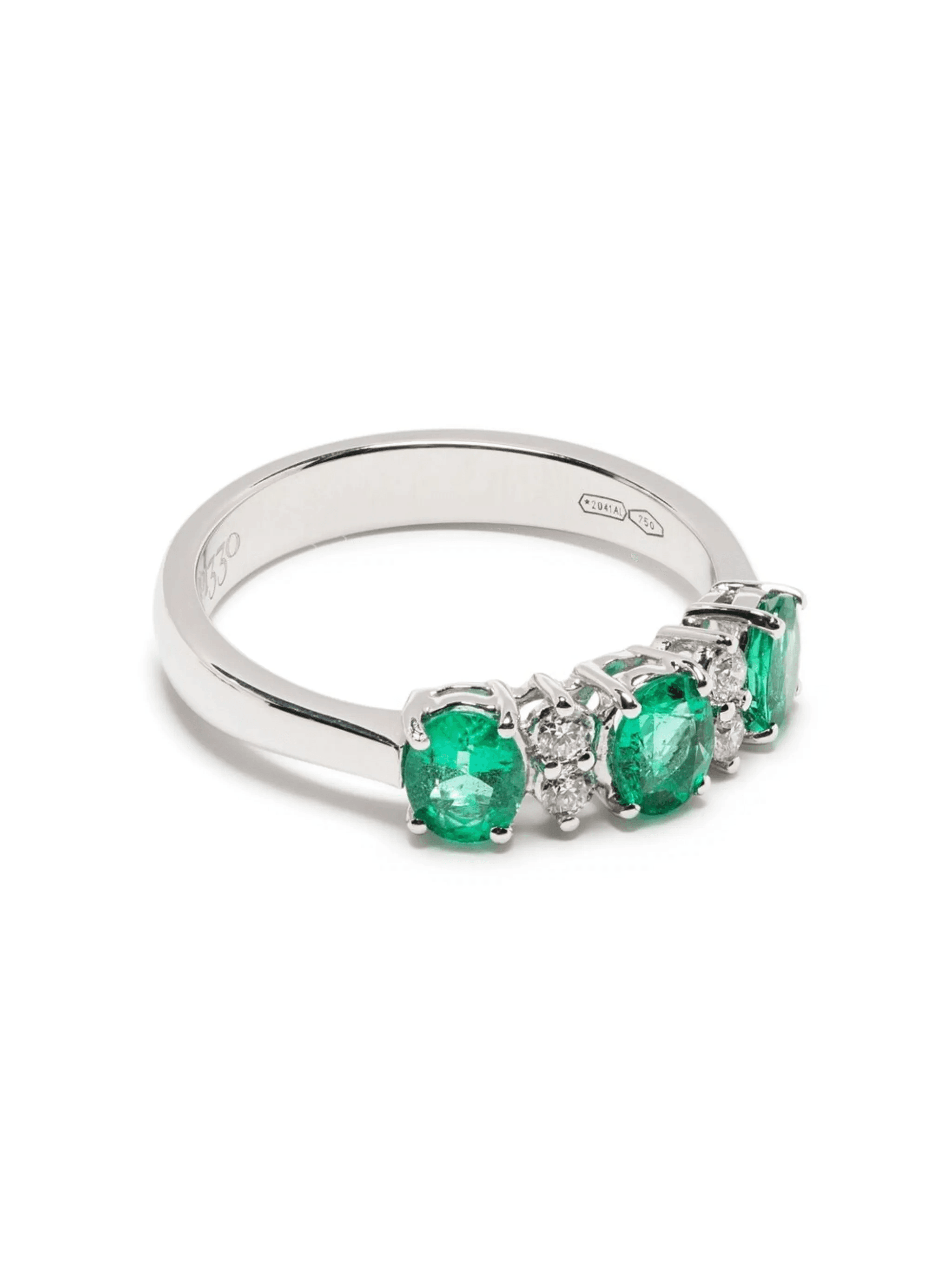 18kt white gold diamond emerald Eternity band ring - Image 1