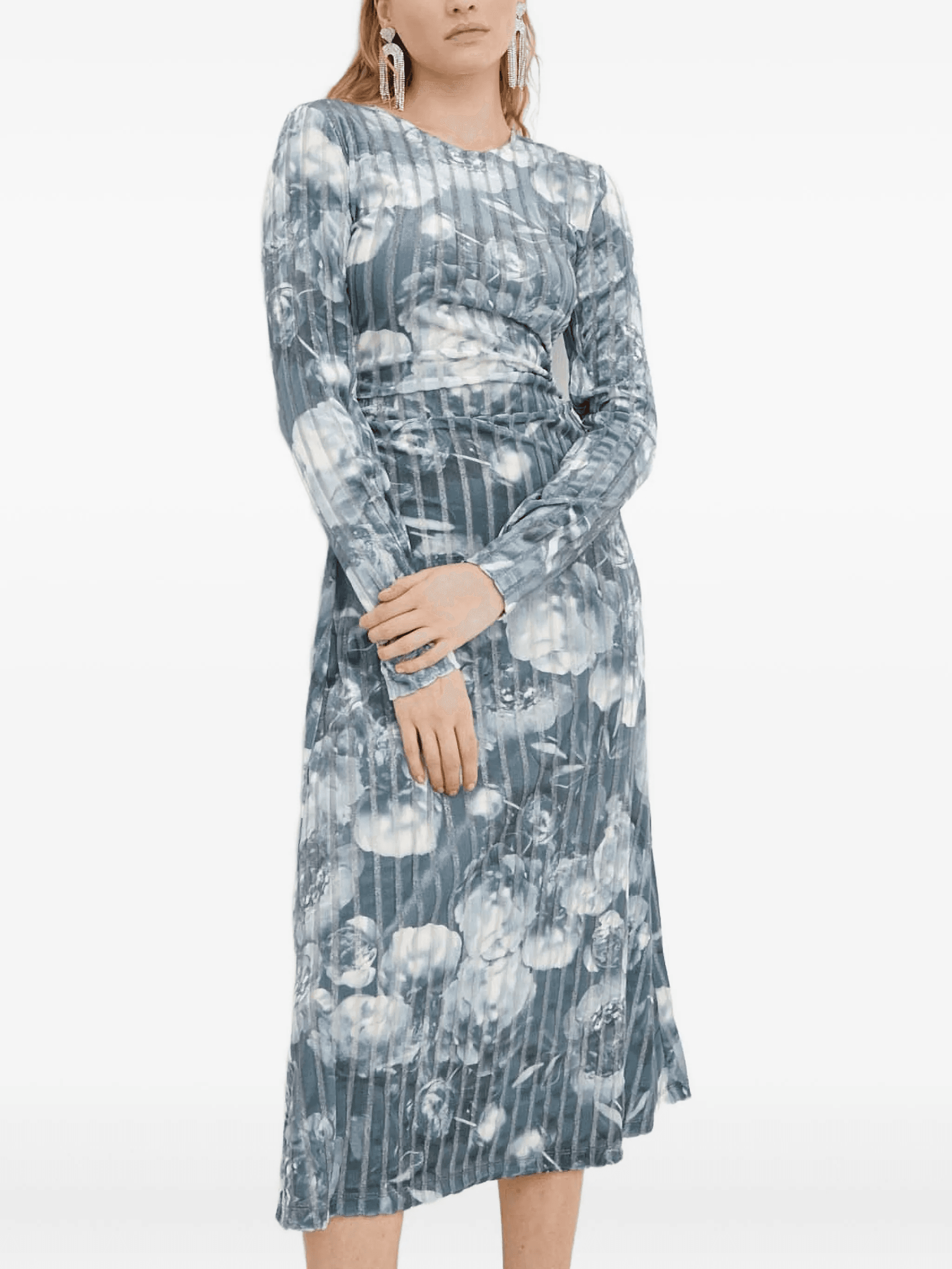 striped floral midi dress - Image 1
