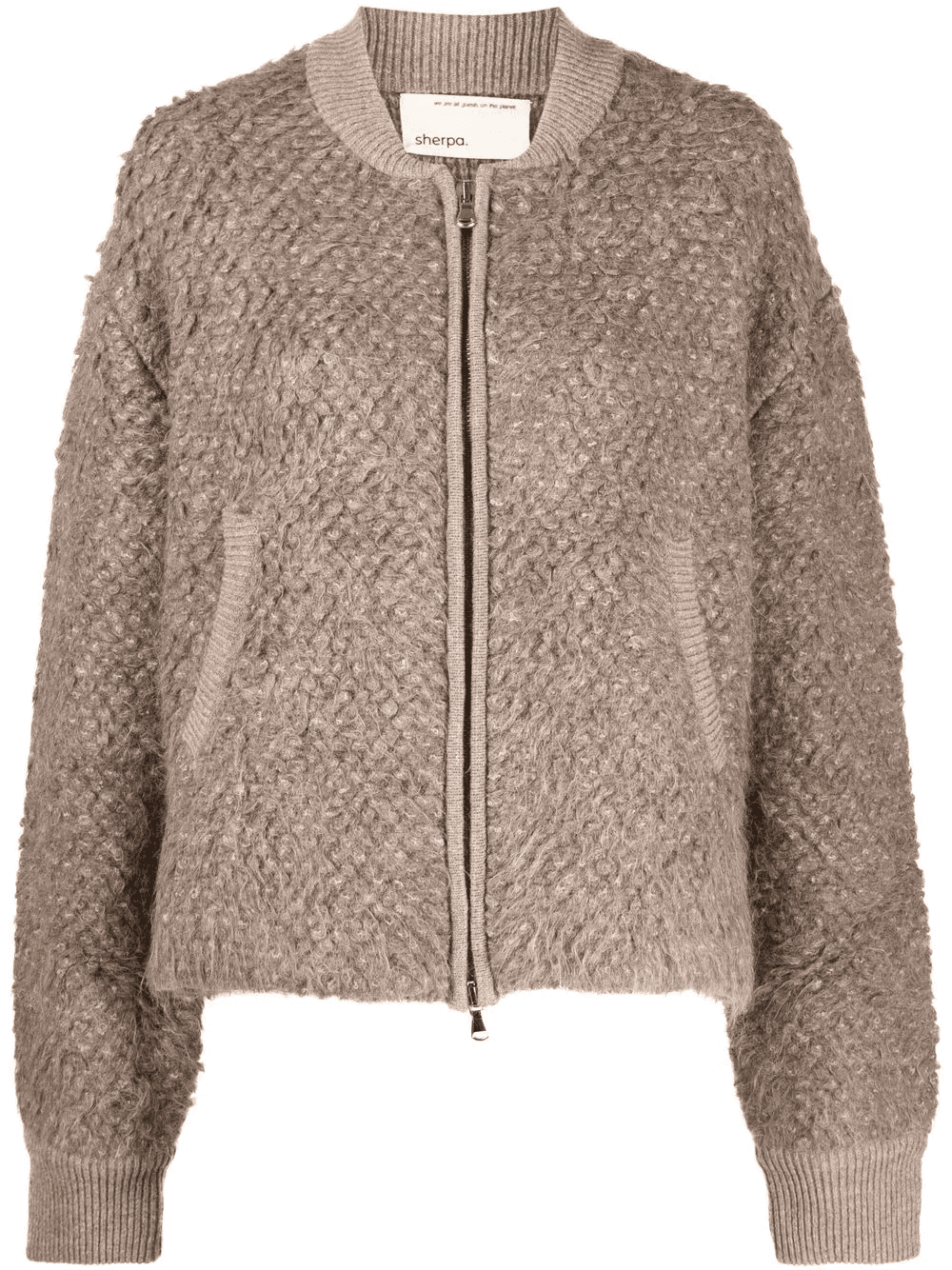 chunky-knit zip-up bomber jacket - Image 1