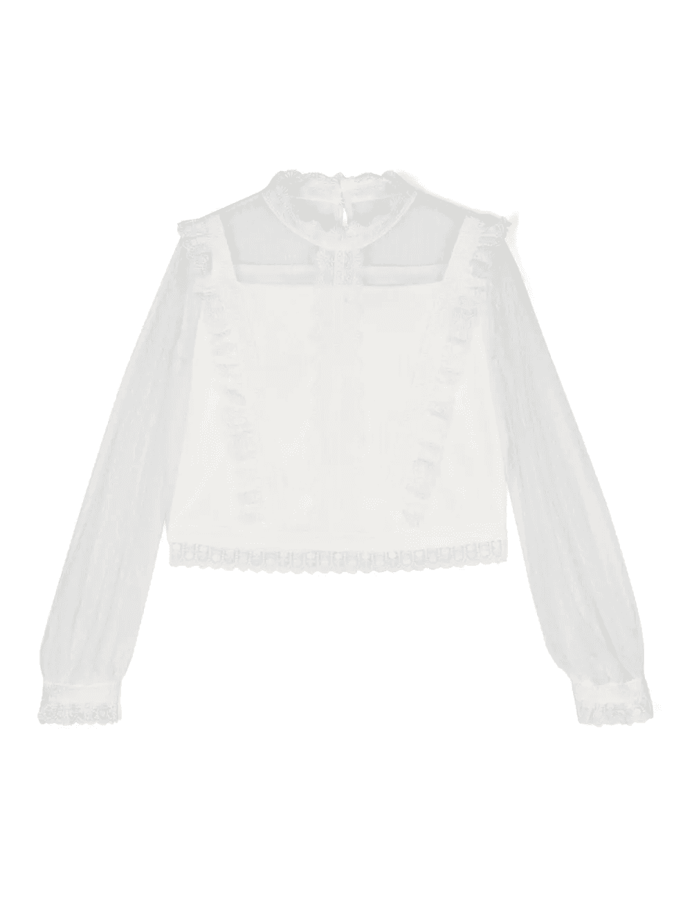 lace-trim mesh blouse - Image 1