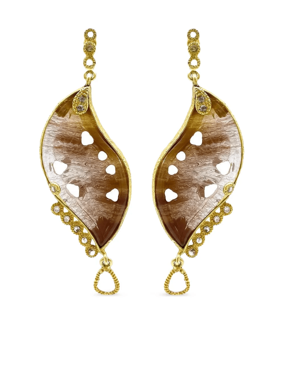 20K yellow gold diamond and rutilite affinity earrings - Image 1