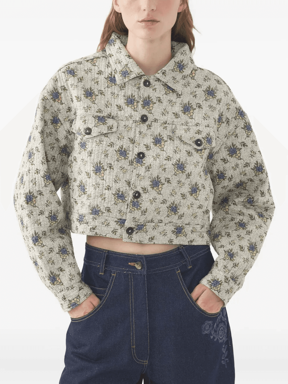 floral-print cropped jacket - Image 1