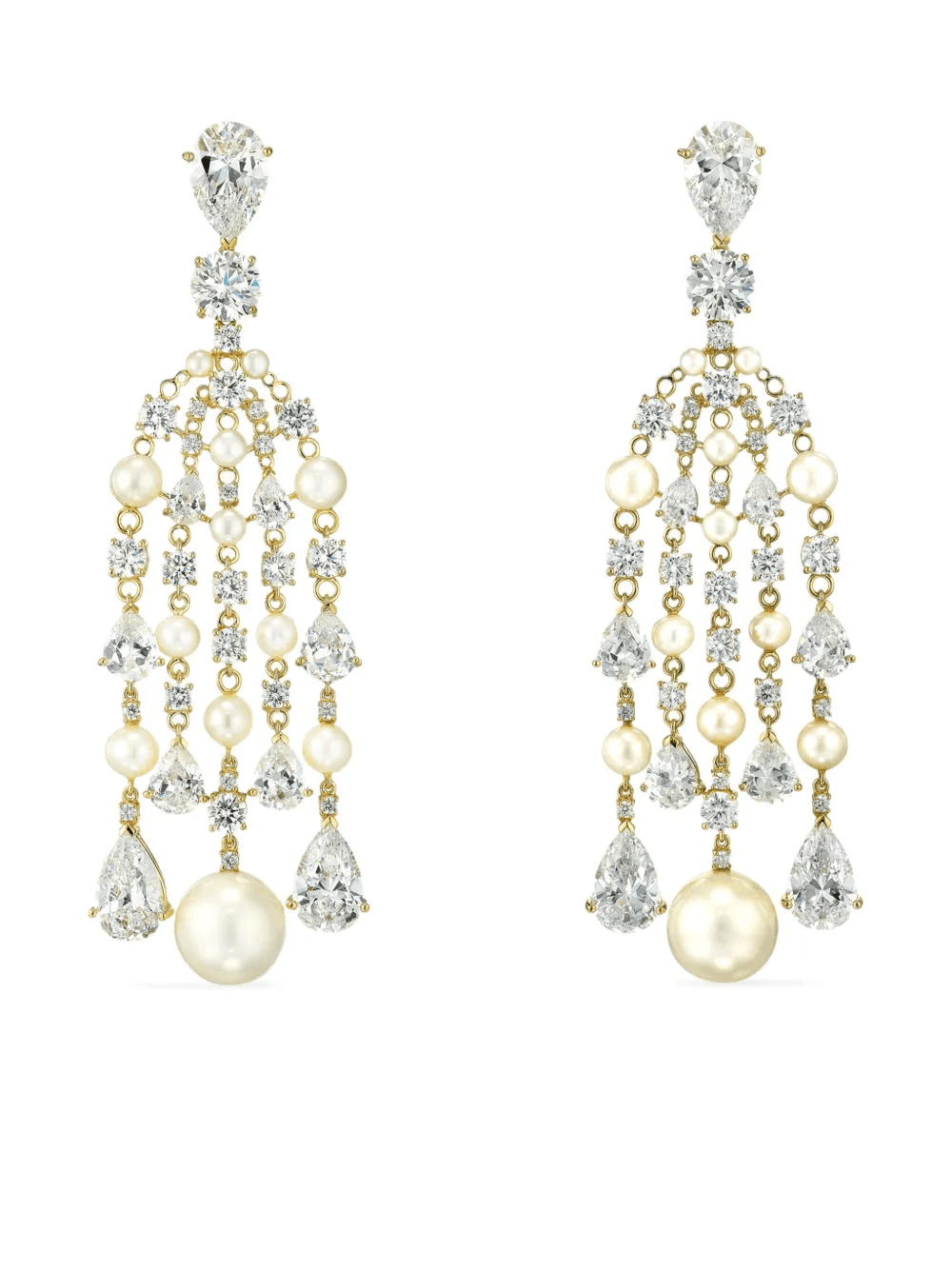 18K yellow gold vermeil Diamond Pearl Raindrop earrings - Image 1