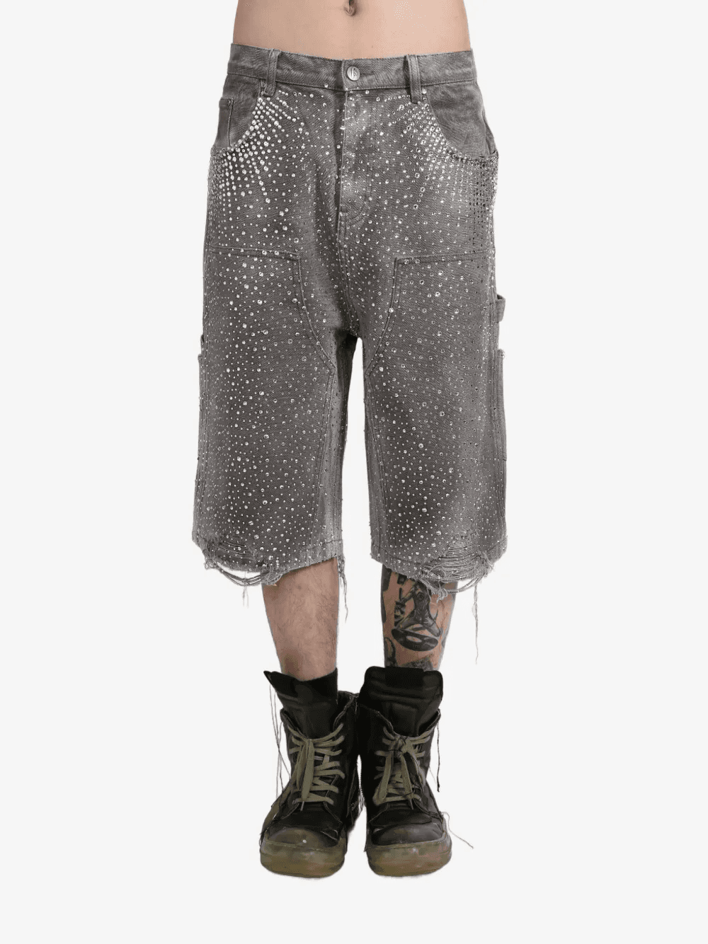 crystal-embellished washed-denim shorts - Image 1