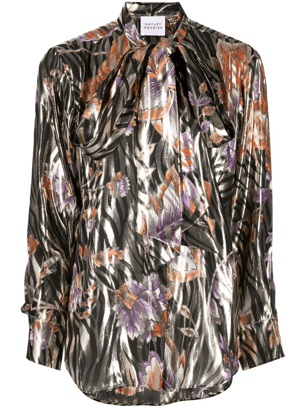 lurex jacquard pussybow shirt - Image 1