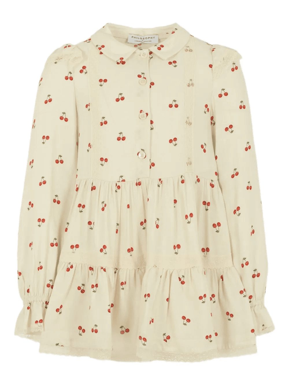 cherry-print lace-trimmed dress - Image 1