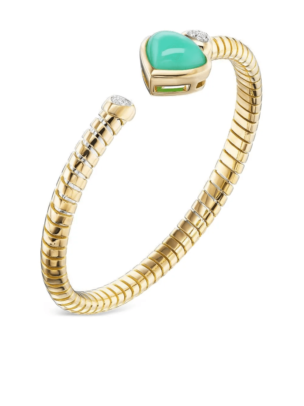 18K yellow gold Trisolina chrysocolla and diamond bangle bracelet - Image 1