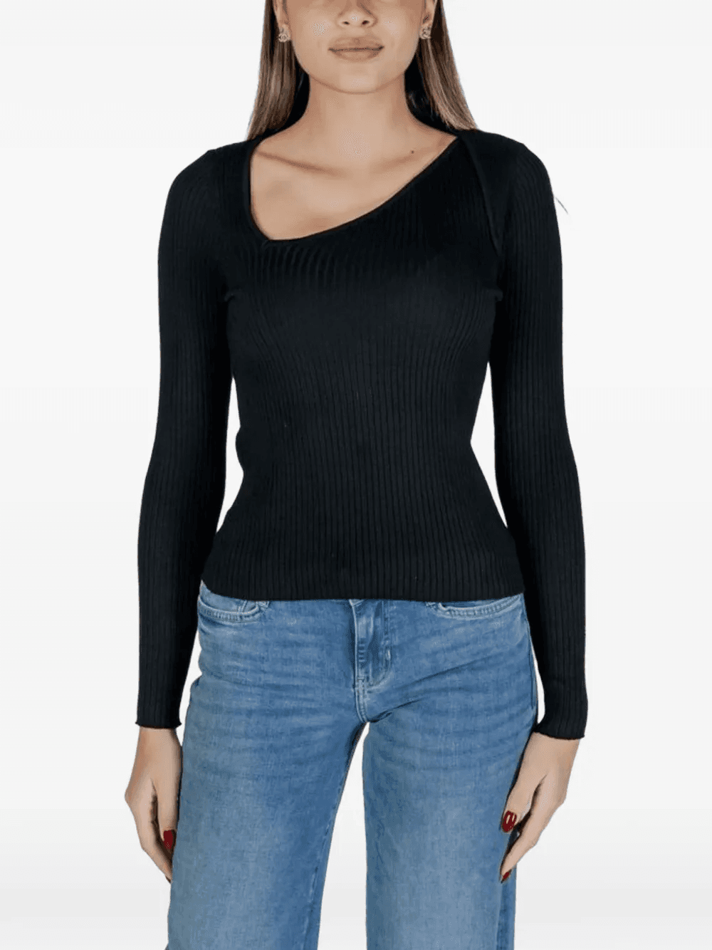 ribbed asymmetric-neck top - Image 1