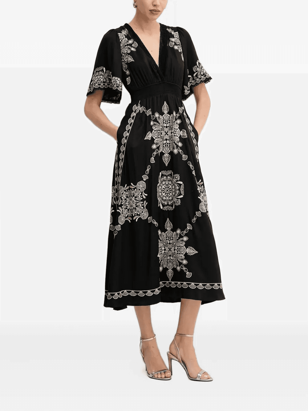 embroidered short-sleeves midi day dress - Image 1
