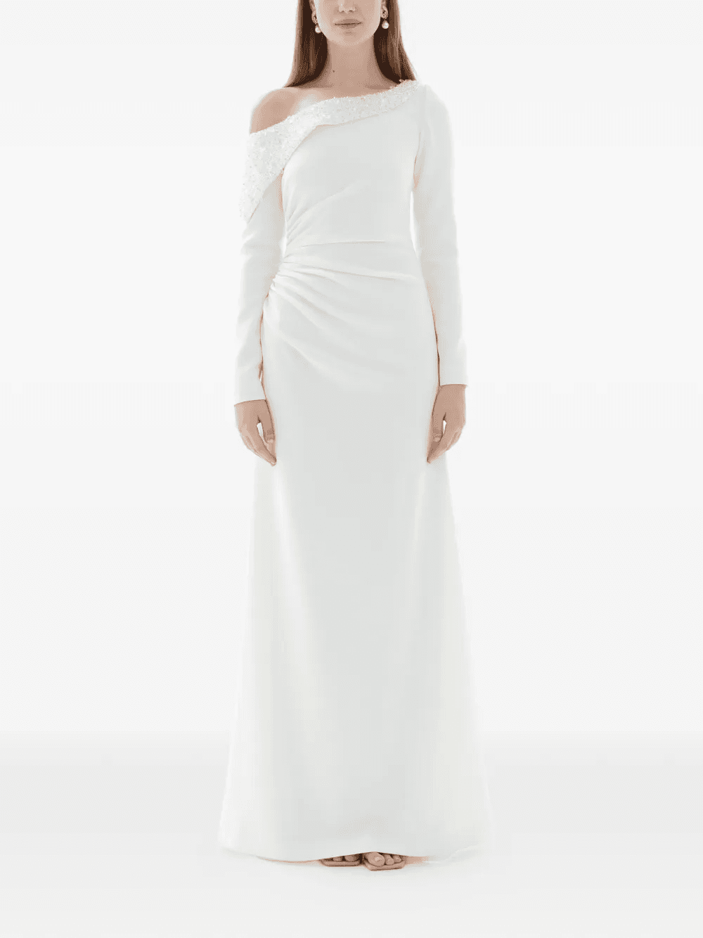 crystal draped off-shoulder gown - Image 1