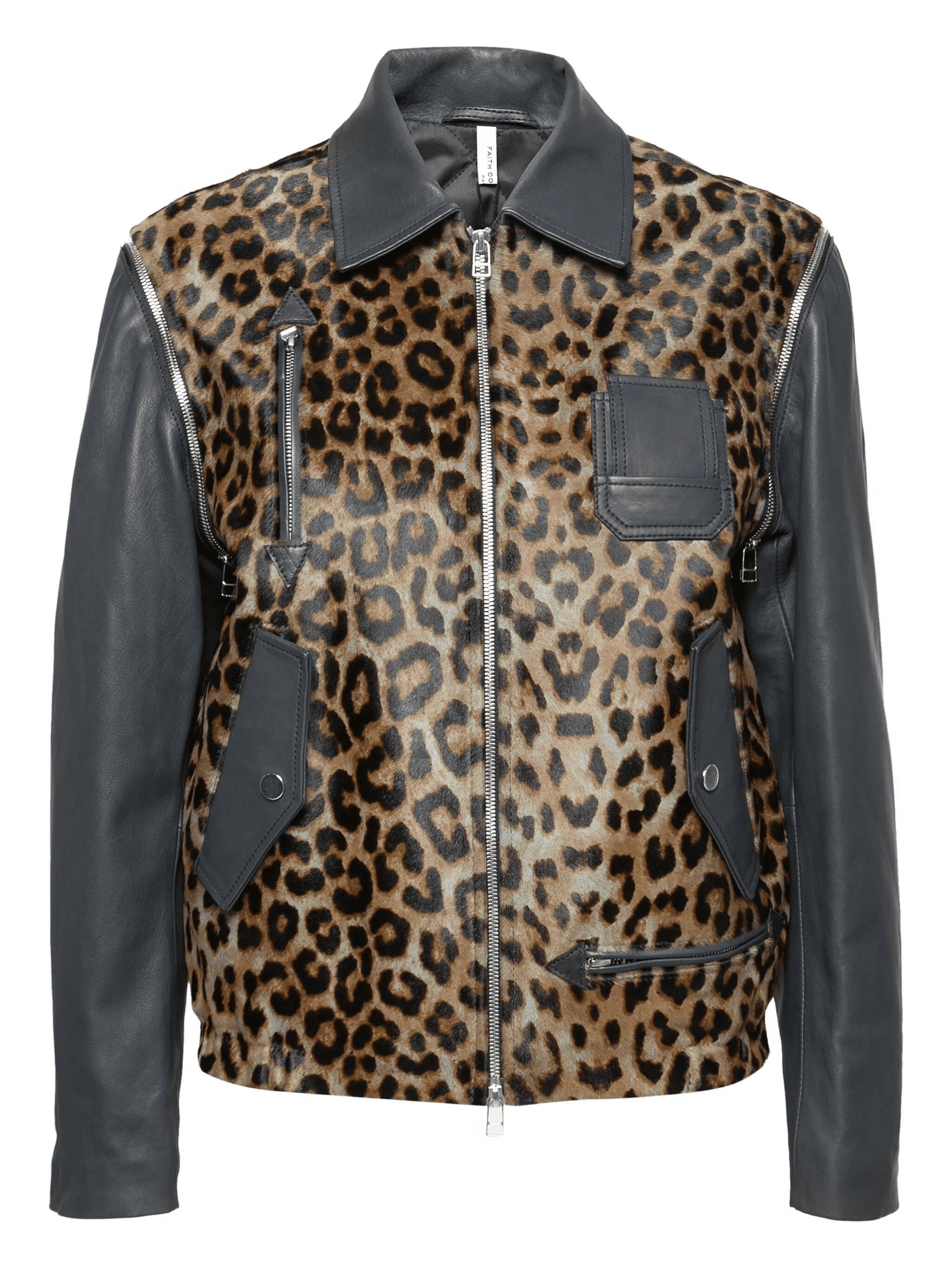 Moto leopard-panel leather jacket - Image 1