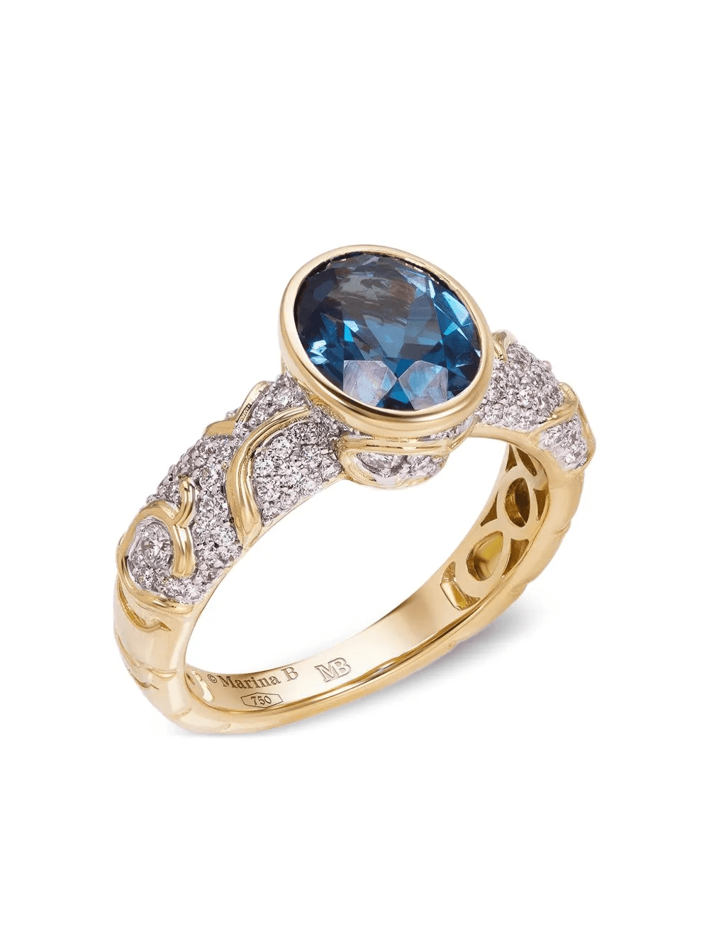18K yellow gold Ondine topaz and diamond ring - Image 1