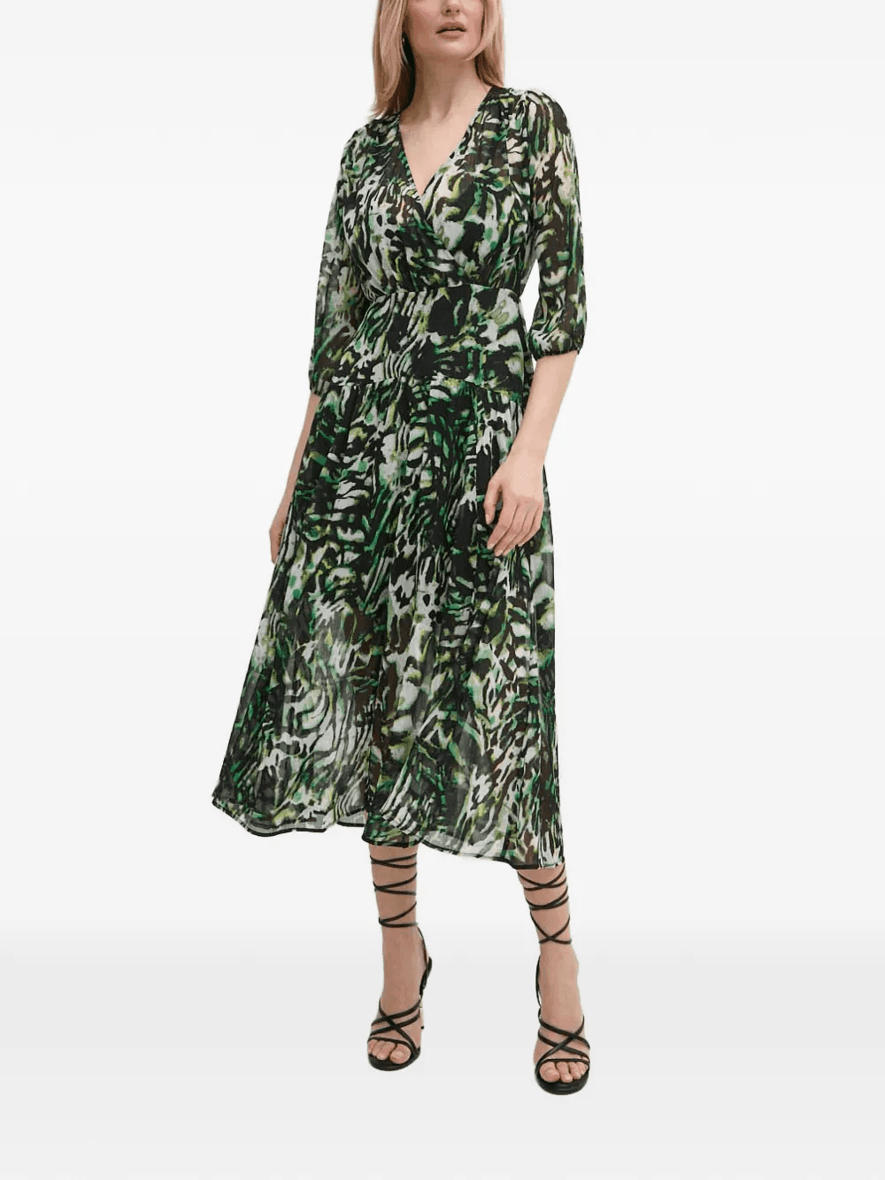 V-neck gathered midi dress - Image 1