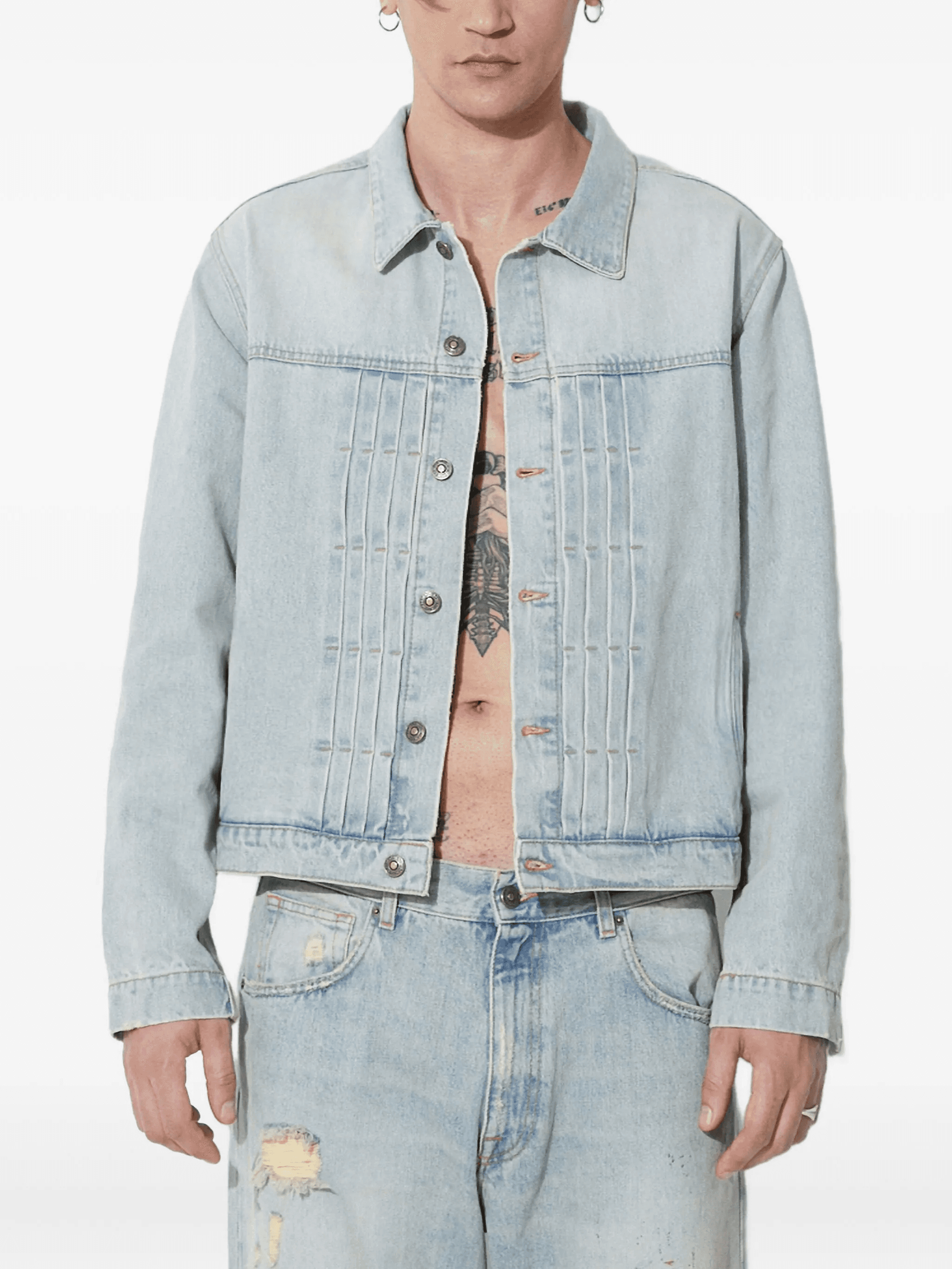 pleated-detail denim jacket - Image 1