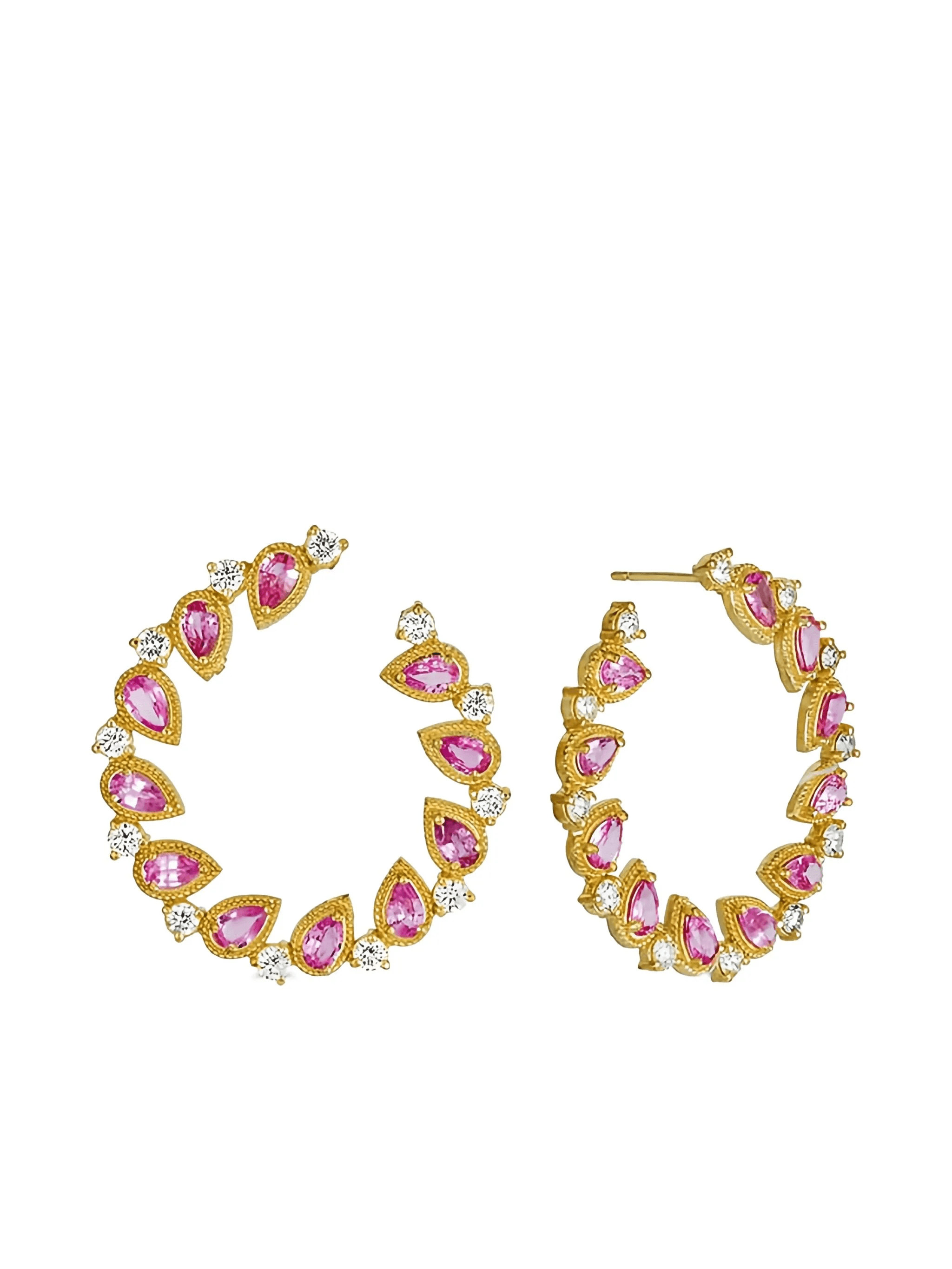 18K Yellow Gold hoop multi-stone earrings - Image 1