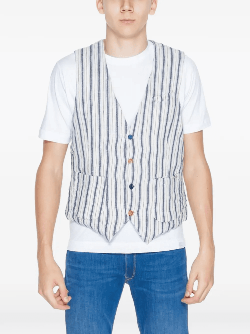 striped patch-pocket vest - Image 1