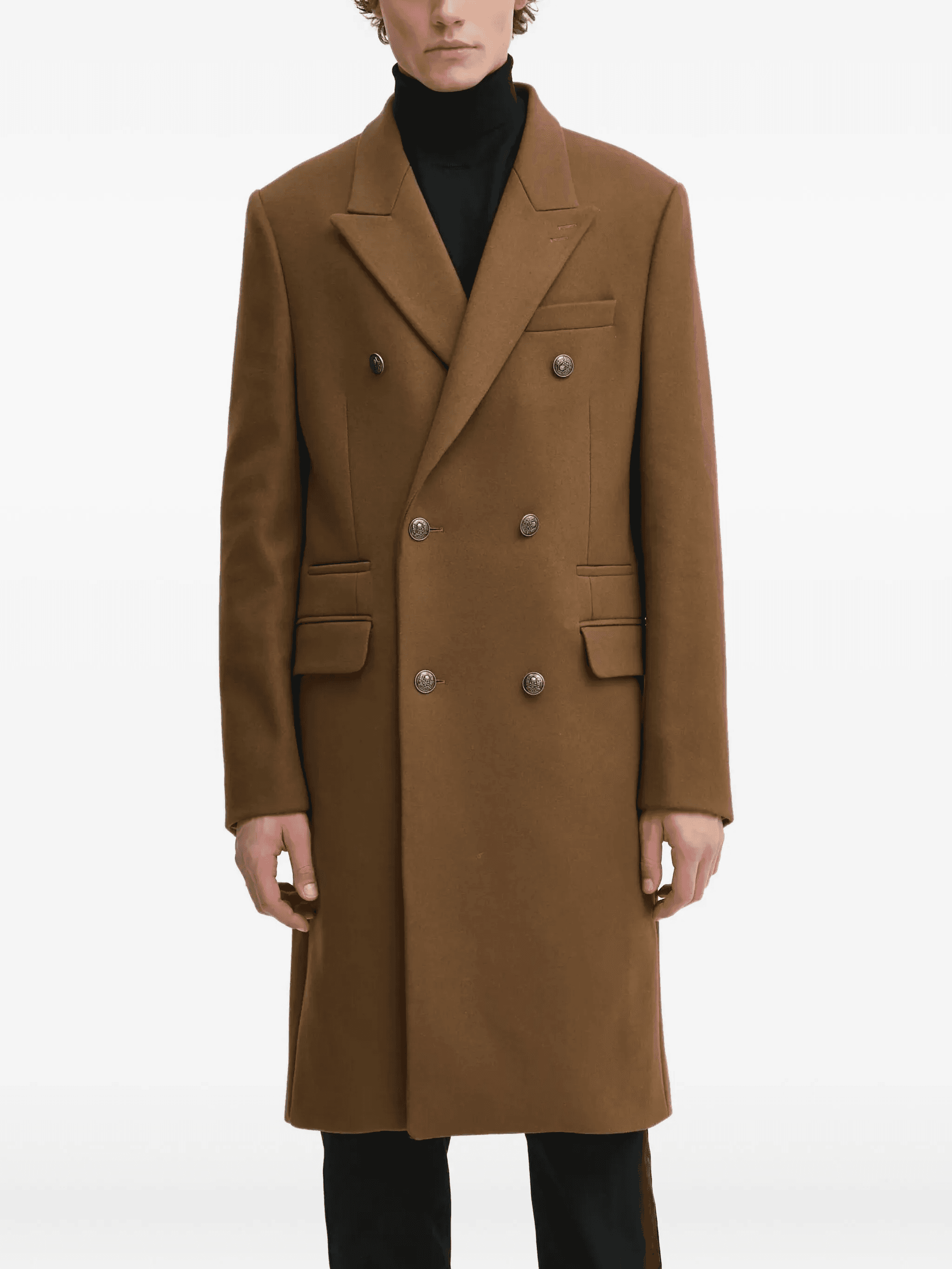 double-breasted peak-lapel coat - Image 1