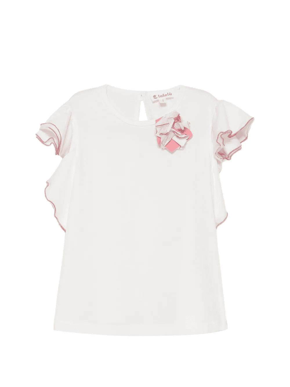 floral-appliqué ruffled T-shirt - Image 1