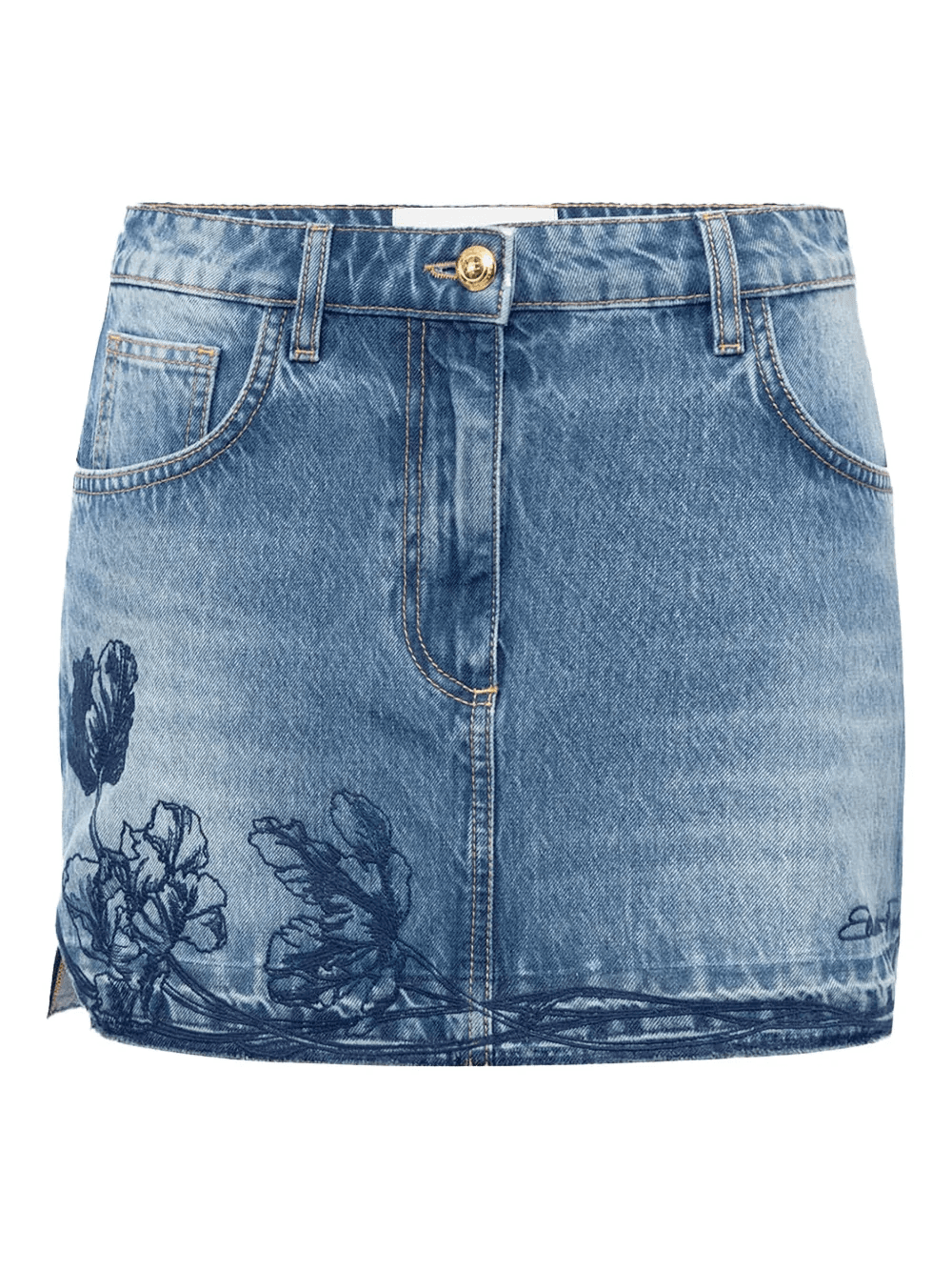 embroidered-flowers denim mini skirt - Image 1