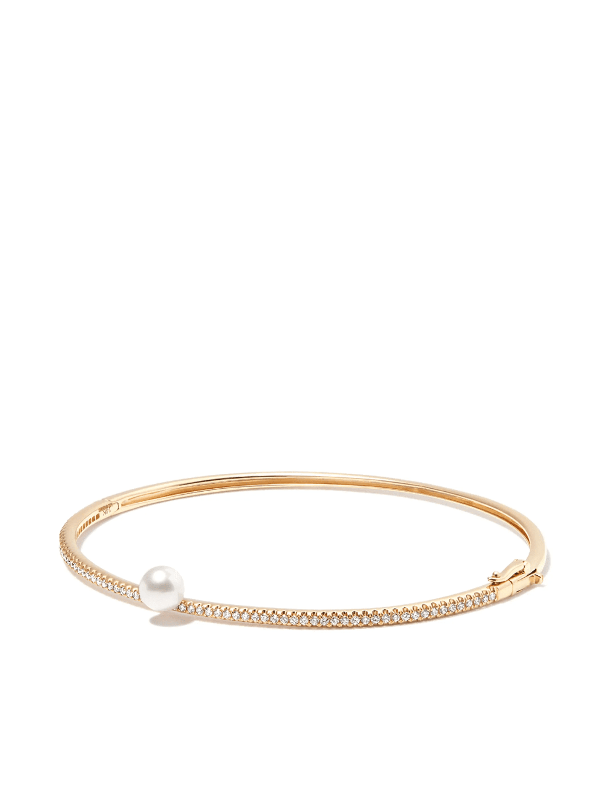 14kt yellow gold diamond and pearl bangle - Image 1