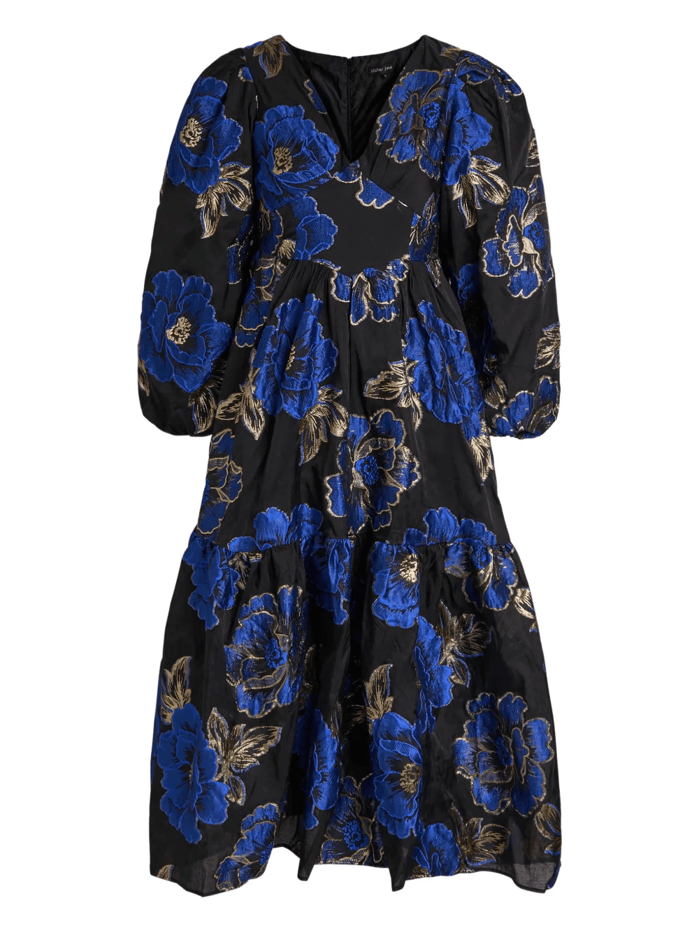floral-jacquard V-neck midi dress - Image 1