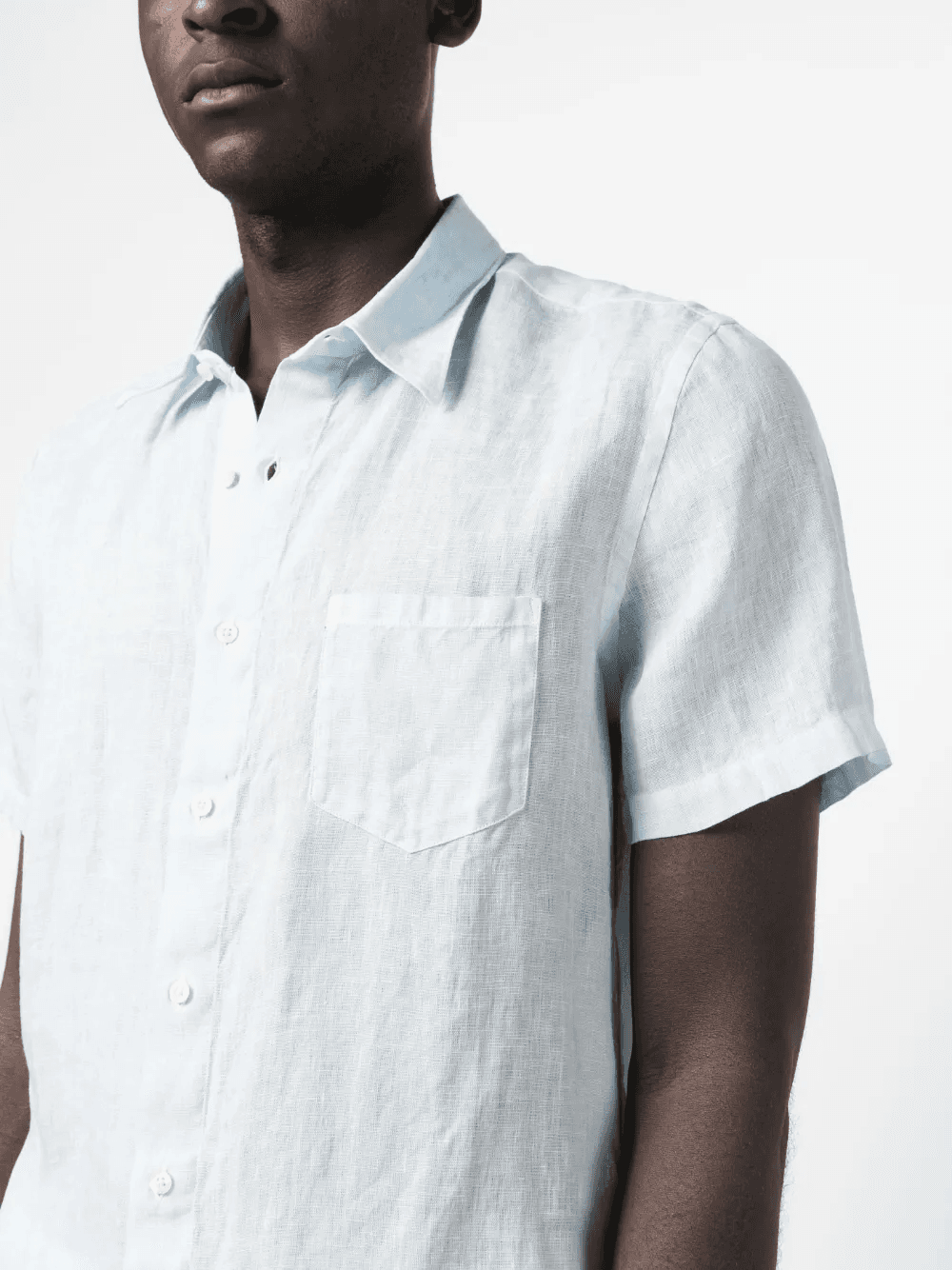 slub-texture short-sleeved linen shirt — Image 2