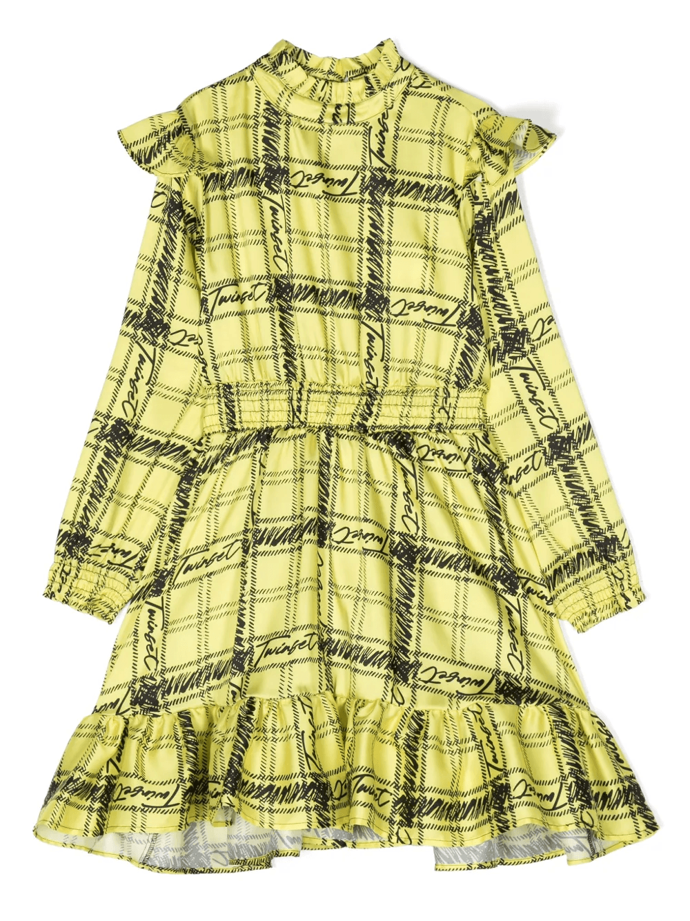 logo-print check-pattern ruffled dress - Image 1