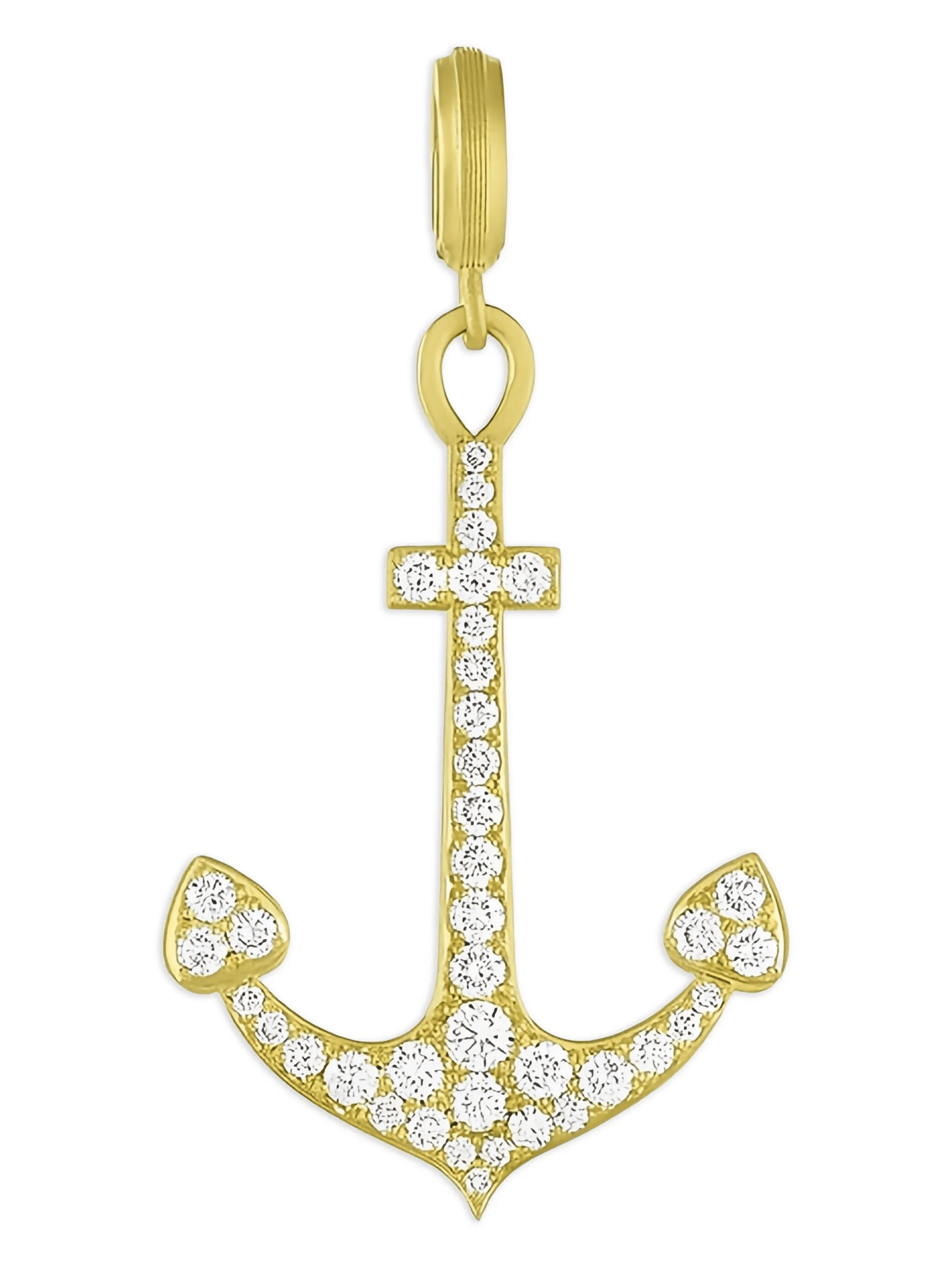18K yellow gold diamond anchor pendant - Image 1