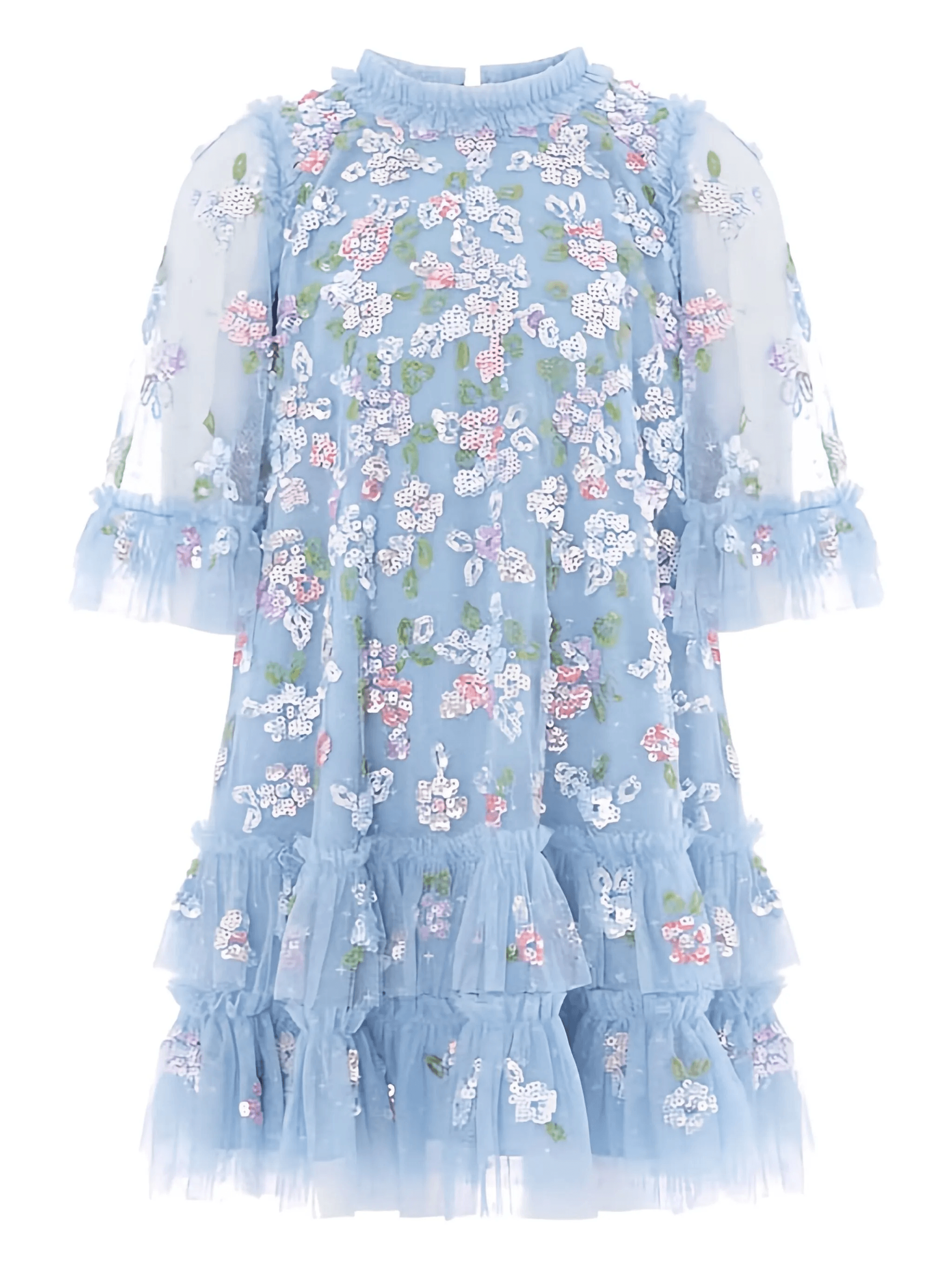 floral-embroidered ruffled midi dress - Image 1
