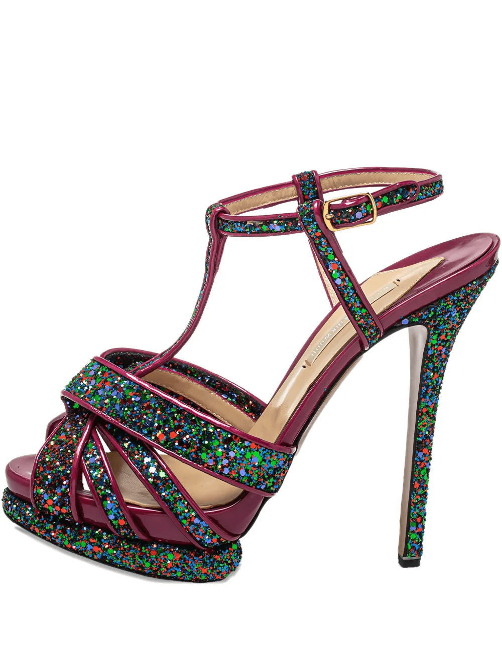pre-owned 135mm patent glitter platform sandals - Image 1