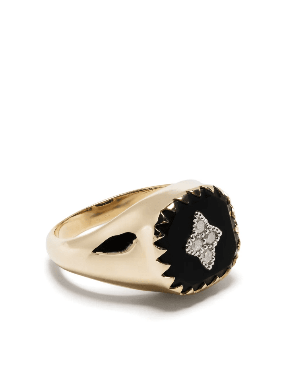 9kt yellow gold Pierrot diamond signet ring - Image 1