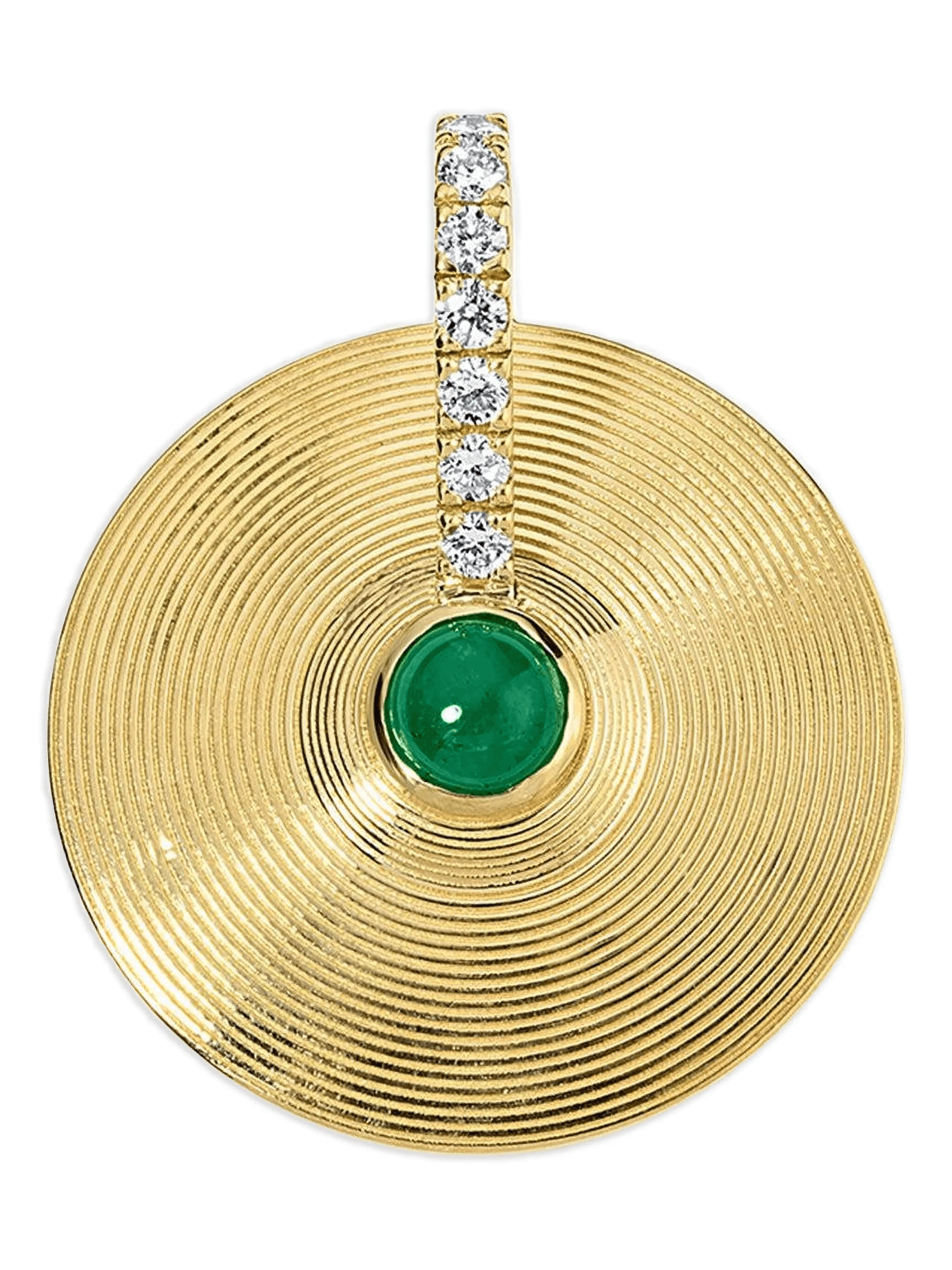 18K yellow gold diamond and emerald pendant - Image 1