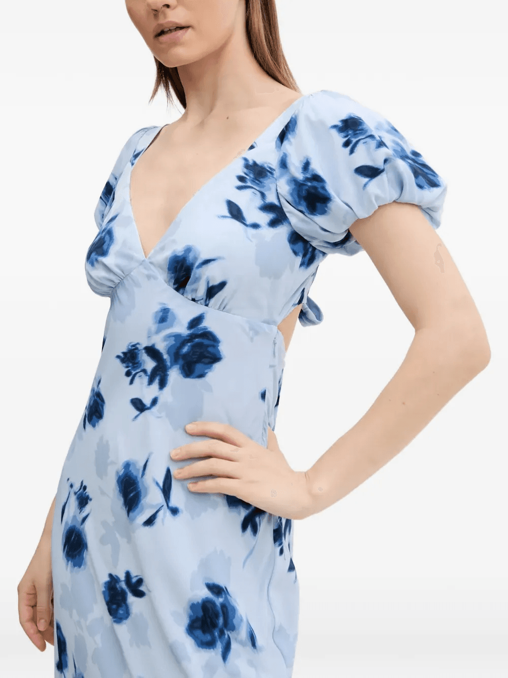 floral-print puff-sleeve midi dress - Image 1