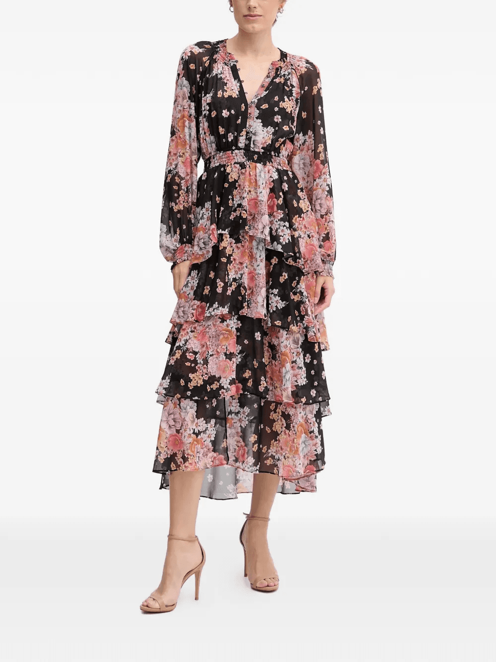Adalee floral-print tiered midi dress - Image 1
