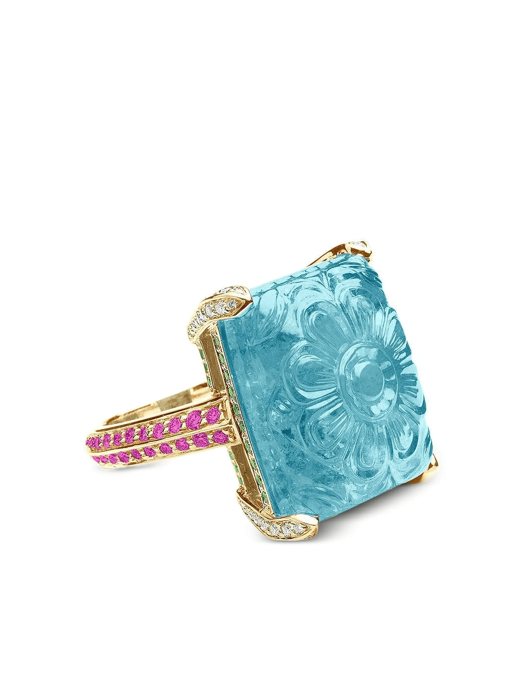 18K Yellow Gold G-one multi-stone ring - Image 1