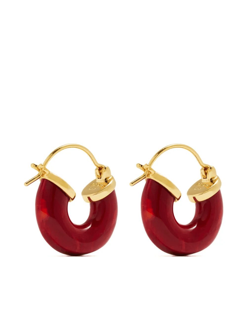 gold hoop red resin earrings - Image 1