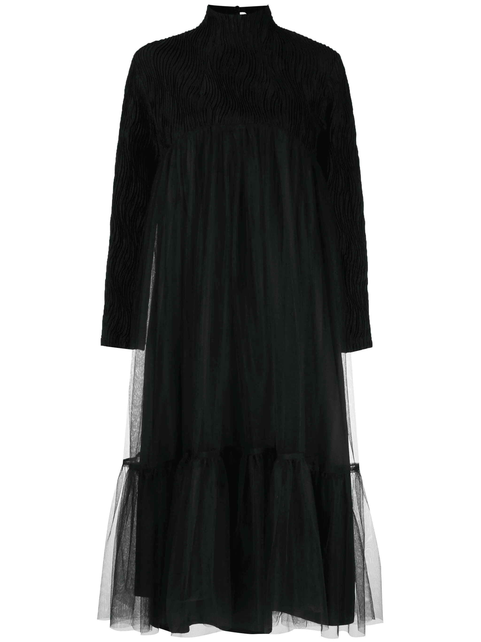 high-neck tulle-overlay midi dress - Image 1